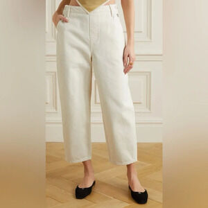 FRAME CROPPED WIDE LEG COTTON TWILL PANTS BUTTON EMBELLISHED DETAILS PARCHMENT